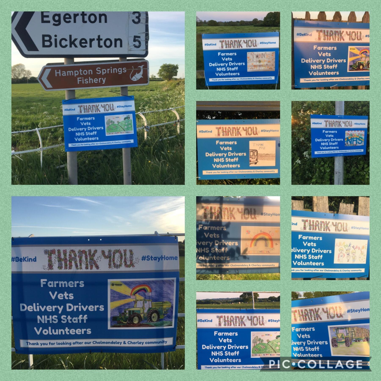 Thank you NHS signs featuring art drawn by local children
